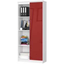 REGAŁ BIUROWY R 80 cm CLP 1 DRZWI 4 PÓŁKI BIAŁY / CZERWONY POŁYSK