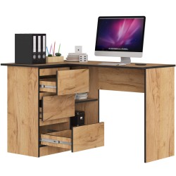 BIURKO NAROŻNE B16 124 cm LEWE 3 SZUFLADY PK DĄB CRAFT