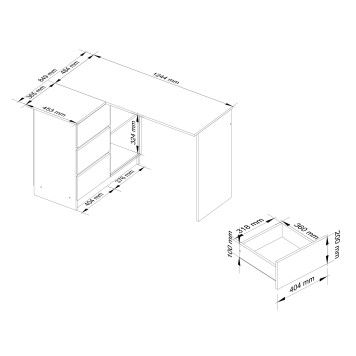 BIURKO NAROŻNE B16 124 cm LEWE 3 SZUFLADY PK DĄB CRAFT