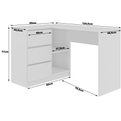BIURKO NAROŻNE B16 124 cm LEWE 3 SZUFLADY PK DĄB CRAFT