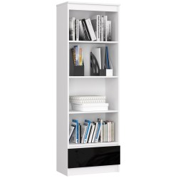 REGAŁ R 60 cm CLP 1 SZUFLADA 4 PÓŁKI BIAŁY / CZARNY POŁYSK