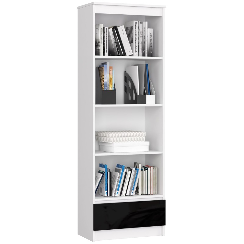 REGAŁ R 60 cm CLP 1 SZUFLADA 4 PÓŁKI BIAŁY / CZARNY POŁYSK