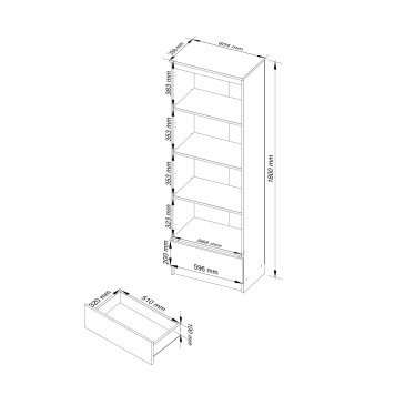 REGAŁ R 60 cm CLP 1 SZUFLADA 4 PÓŁKI BIAŁY / METALIK POŁYSK