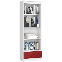 REGAŁ R 60 cm CLP 1 SZUFLADA 4 PÓŁKI BIAŁY / CZERWONY POŁYSK