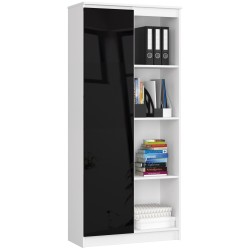 REGAŁ BIUROWY R 80 cm CLP 1 DRZWI 4 PÓŁKI BIAŁY / CZARNY POŁYSK