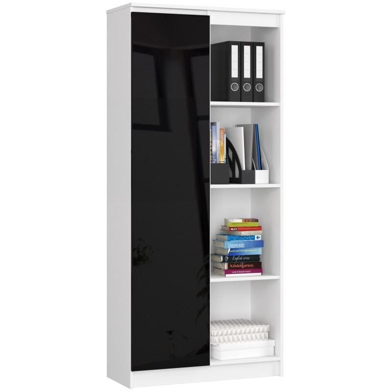REGAŁ BIUROWY R 80 cm CLP 1 DRZWI 4 PÓŁKI BIAŁY / CZARNY POŁYSK REGAŁ BIUROWY R 80 cm CLP 1 DRZWI 4 PÓŁKI BIAŁY / CZARNY POŁYSK