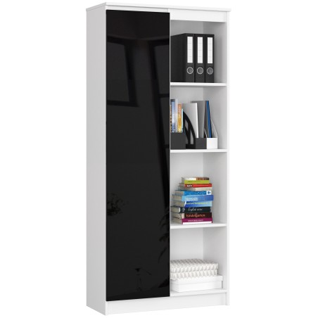 REGAŁ BIUROWY R 80 cm CLP 1 DRZWI 4 PÓŁKI BIAŁY / CZARNY POŁYSK