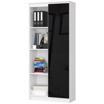REGAŁ BIUROWY R 80 cm CLP 1 DRZWI 4 PÓŁKI BIAŁY / CZARNY POŁYSK