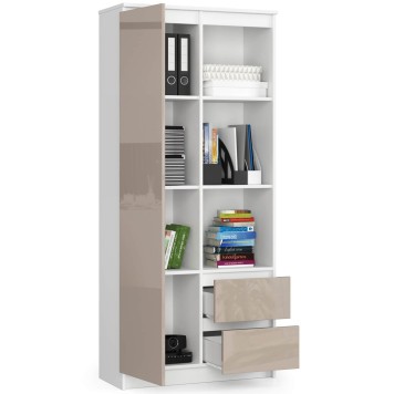 Regał biurowy R 80 cm CLP R11 - biały-cappuccino połysk