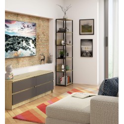 Regał loftowy metalowy 50 cm - czarny-dąb artisan - 6 półek