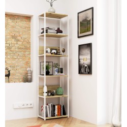 Regał loftowy metalowy 50 cm - biały-dąb artisan - 6 półek