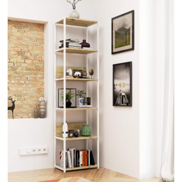 Regał loftowy metalowy 50 cm - biały-dąb artisan - 6 półek