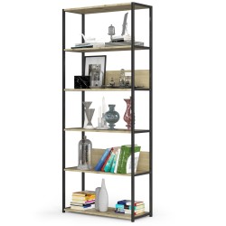 Regał loftowy metalowy 80 cm - czarny-dąb artisan - 6 półek