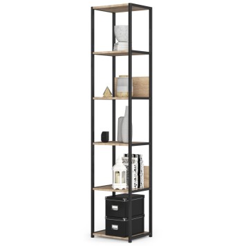 Regał loftowy metalowy 40 cm - czarny-dąb sonoma - 6 półek