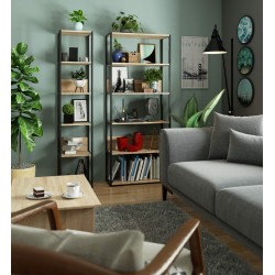 Regał loftowy metalowy 40 cm - czarny-dąb sonoma - 6 półek