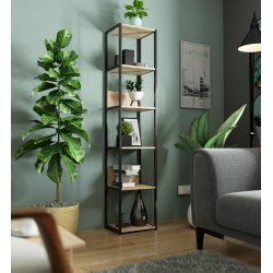 Regał loftowy metalowy 40 cm - czarny-dąb sonoma - 6 półek