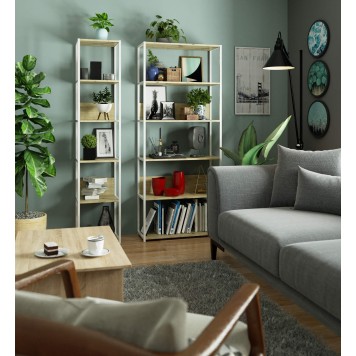 REGAŁ METALOWY LOFT 400 BIAŁY/DĄB ARTISAN