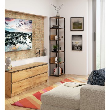 REGAŁ METALOWY LOFT 500 CZARNY/DĄB CRAFT