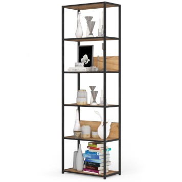 Regał loftowy metalowy 60 cm - czarny-dąb craft - 6 półek