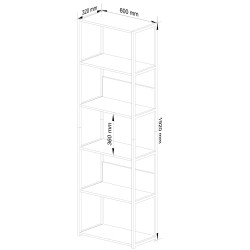 Regał loftowy metalowy 60 cm - czarny-dąb craft - 6 półek