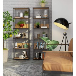 Regał loftowy metalowy 60 cm - czarny-dąb craft - 6 półek