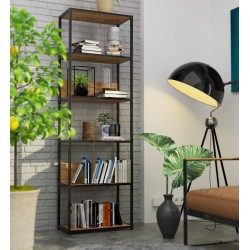 Regał loftowy metalowy 60 cm - czarny-dąb craft - 6 półek
