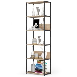 Regał loftowy metalowy 60 cm - czarny-dąb sonoma - 6 półek