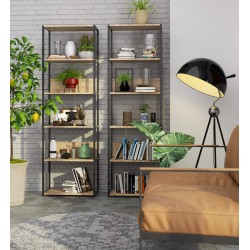 Regał loftowy metalowy 60 cm - czarny-dąb sonoma - 6 półek