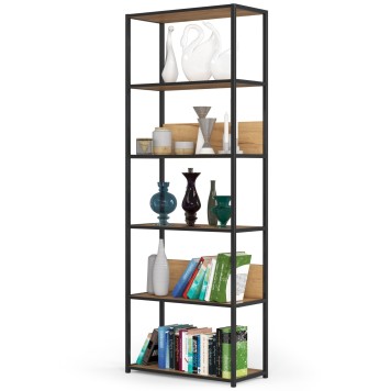 Regał loftowy metalowy 70 cm - czarny-dąb craft - 6 półek