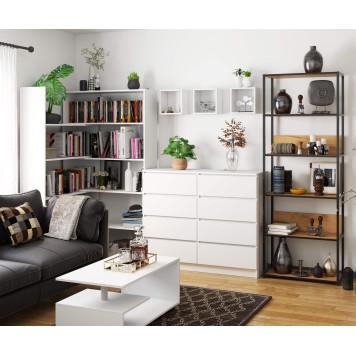 Regał loftowy metalowy 70 cm - czarny-dąb craft - 6 półek