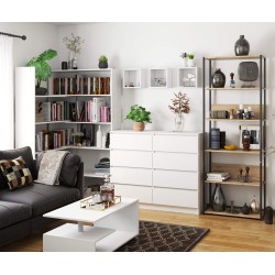 Regał loftowy metalowy 70 cm - czarny-dąb sonoma - 6 półek