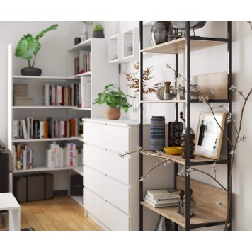 Regał loftowy metalowy 70 cm - czarny-dąb sonoma - 6 półek