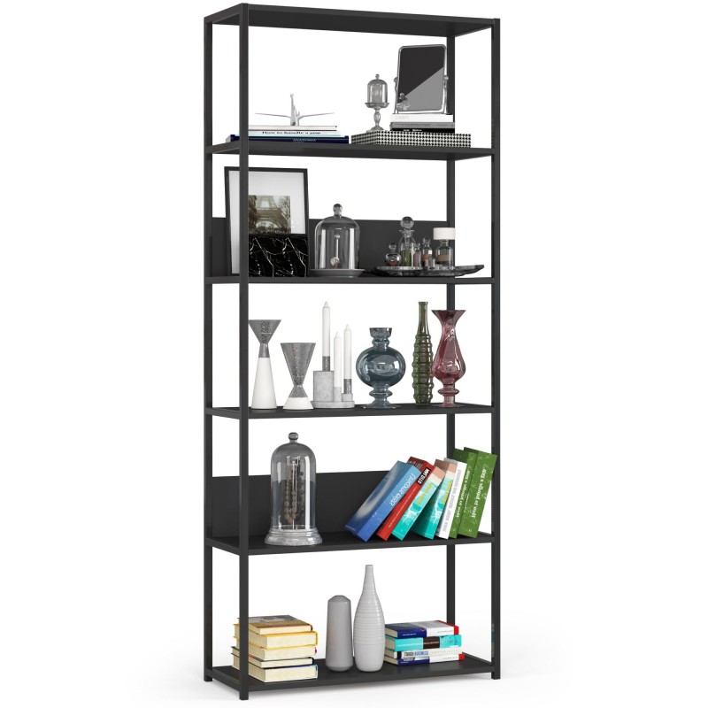 Regał loftowy metalowy 80 cm - czarny-czarny - 6 półek Regał loftowy metalowy 80 cm - czarny-czarny - 6 półek