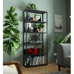 Regał loftowy metalowy 80 cm - czarny-czarny - 6 półek