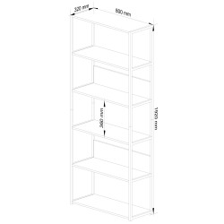 Regał loftowy metalowy 80 cm - czarny-dąb craft - 6 półek