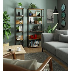 Regał loftowy metalowy 80 cm - czarny-dąb craft - 6 półek