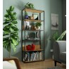 Regał loftowy metalowy 80 cm - czarny-dąb craft - 6 półek