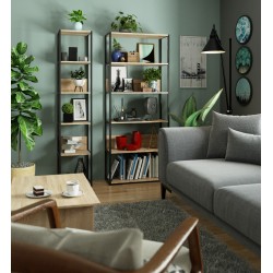 Regał loftowy metalowy 80 cm - czarny-dąb sonoma - 6 półek