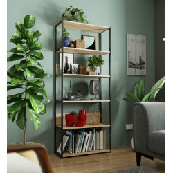 Regał loftowy metalowy 80 cm - czarny-dąb sonoma - 6 półek