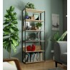 Regał loftowy metalowy 80 cm - czarny-dąb sonoma - 6 półek