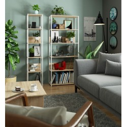 Regał loftowy metalowy 80 cm - biały-dąb sonoma - 6 półek