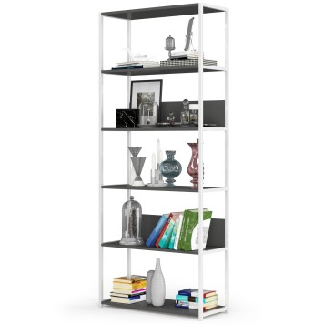 Regał loftowy metalowy 80 cm - biały-szary - 6 półek