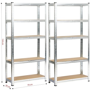 2x REGAŁ METALOWY 70x30x154 SREBRNY