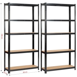 2x Regał metalowy garażowy 90x30x180 czarny