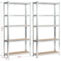 2x REGAŁ METALOWY 90x30x180 SREBRNY