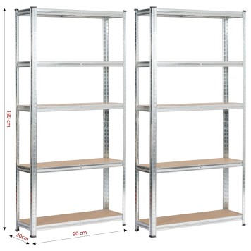 2x REGAŁ METALOWY 90x30x180 SREBRNY