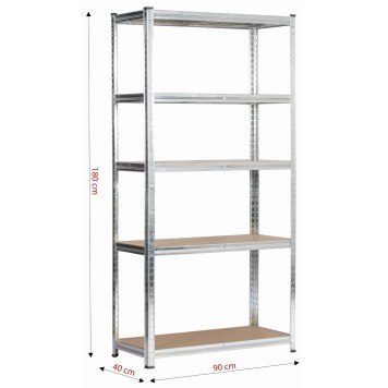 REGAŁ METALOWY 90x40x180 SREBRNY