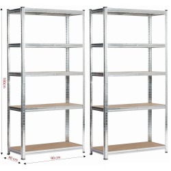 2x REGAŁ METALOWY 90x40x180 SREBRNY