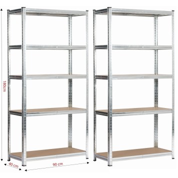 2x REGAŁ METALOWY 90x40x180 SREBRNY