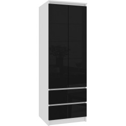 SZAFA STAR S 60 cm 2 DRZWI 2 SZUFLADY PK BIAŁA / CZARNY POŁYSK